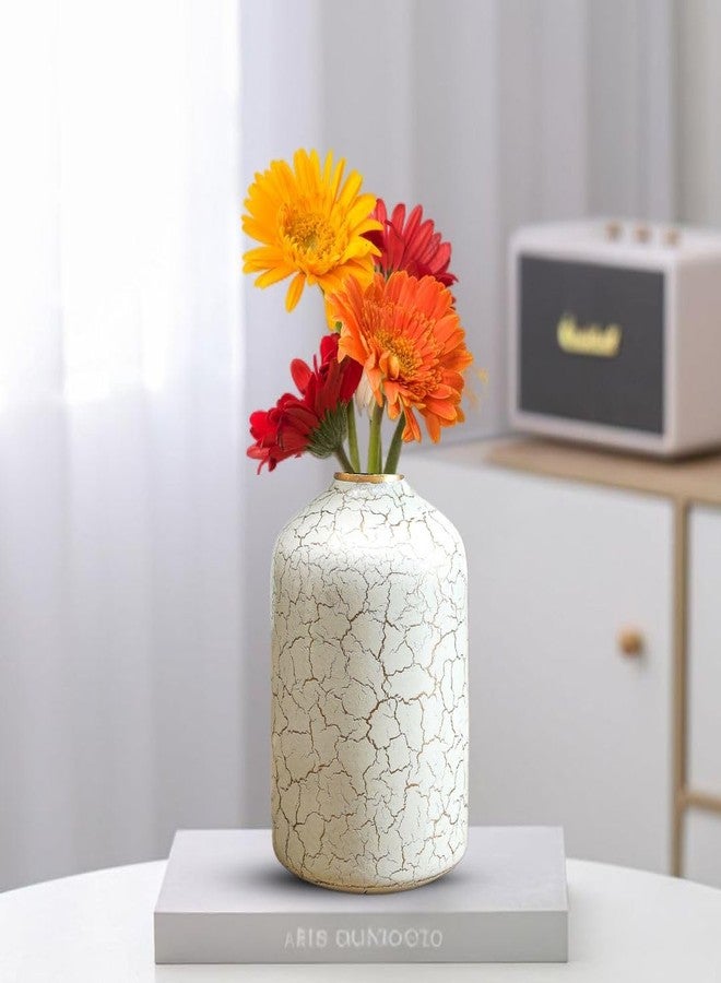 Behoma Metal Flower Vase for Home Decor Bedroom Living Room Office Wedding | Table Decorative Item for Festivals Birthday Off-White Crackled 1Pcs(10.5 X 15.7 Cm) (Flower Not Included, Modern) - Image 3